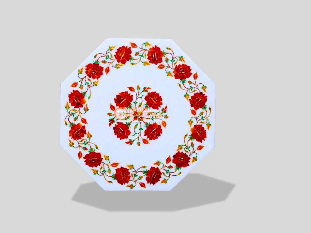 Marble Carnelian Floral Inlay Table Top